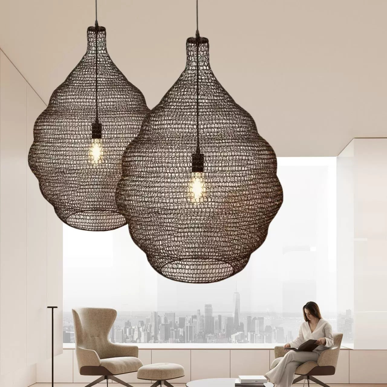 Aged Iron Mesh Lantern Chandelier