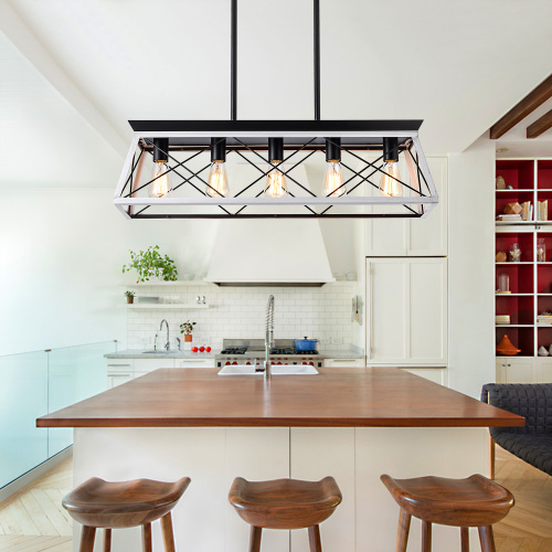 White Farmhouse Linear Dining Chandelier